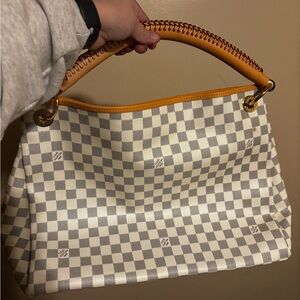 Checkered White and Tan Designer Tote Bag